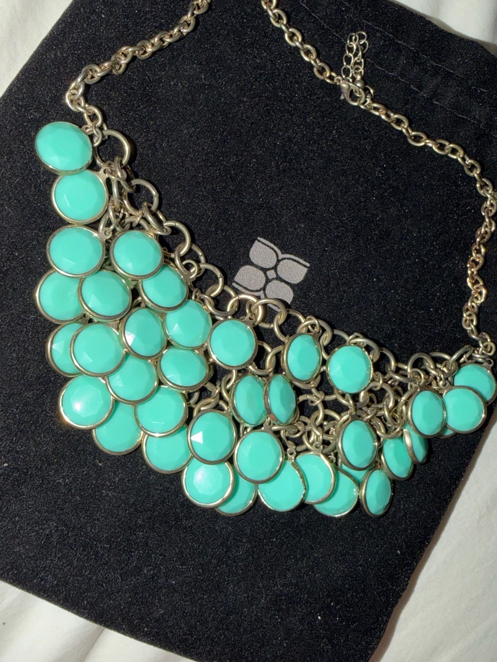 Aqua Teal Multi-Disc Statement Necklace with Gold Chain